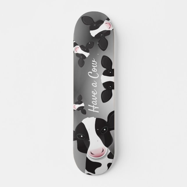 Have a Cow Tan Black White Gray Animal Skateboard (Front)