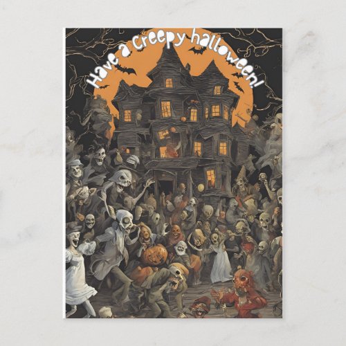 Have a Creepy Halloween Ghosts Goblins Witches Holiday Postcard
