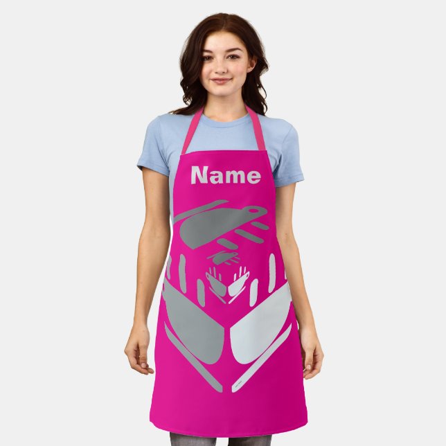 Have A Cup Of Java PERSONALIZE Hot Pink         Apron (Worn)
