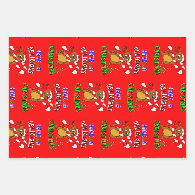 Have A Delicious Christmas 25 December Christmas Wrapping Paper Sheets (Front)