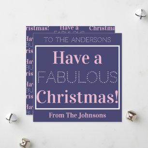 Have a Fabulous Christmas Blue Pink Typography Holiday Card