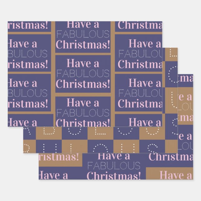 Have a fabulous Christmas | Navy Pink Beige Text Wrapping Paper Sheets (Set)