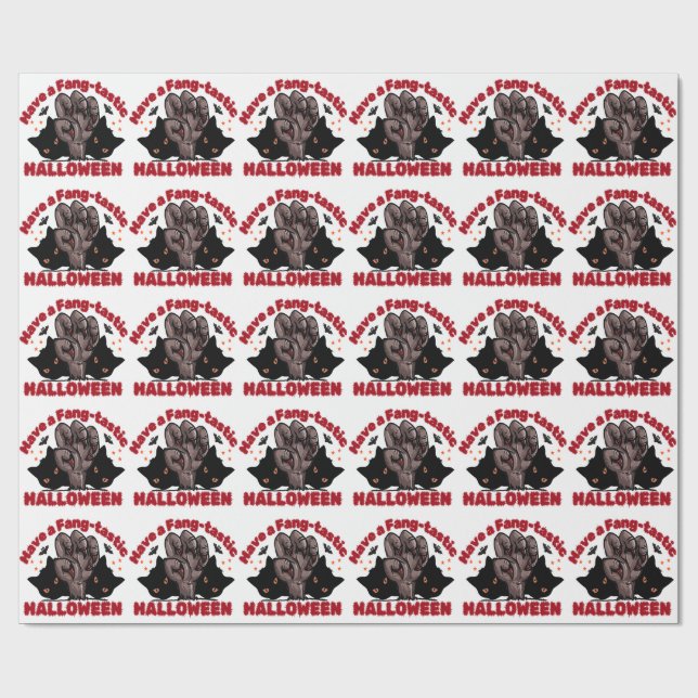 Have A Fang-Tastic Halloween Monster Hand Design Wrapping Paper (Flat)
