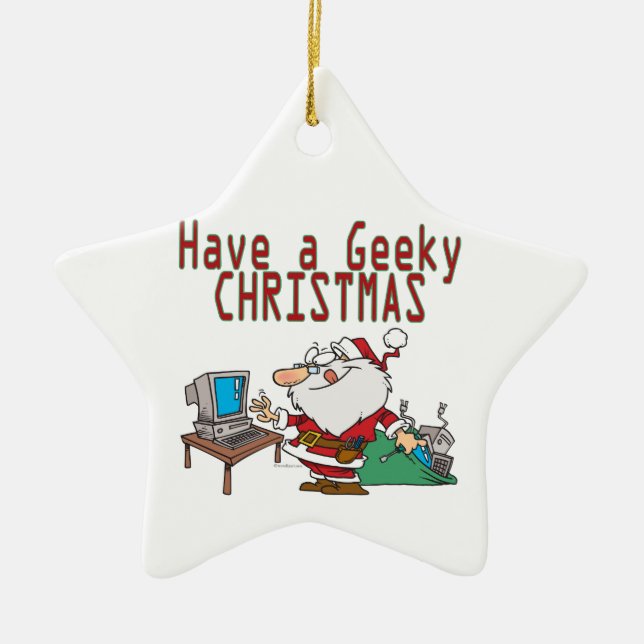 have a geeky christmas santa computer tech ceramic ornament (Front)