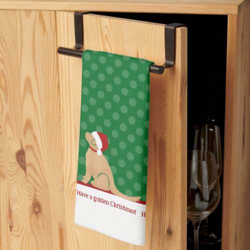Have a Golden Christmas Dog Green Kitchen Towel