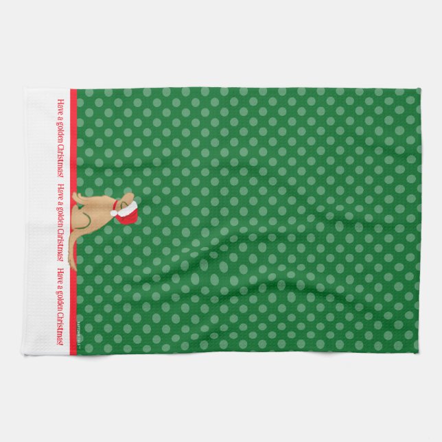 Have a Golden Christmas Dog Green Kitchen Towel (Horizontal)