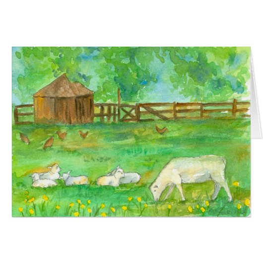 Have A Good Day Sheep Lambs Chickens Farm Animals Cards (Front Horizontal)