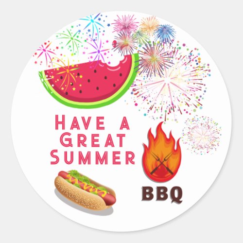 Have a Great Summer BBQ Fireworks Hot Dog  Classic Round Sticker