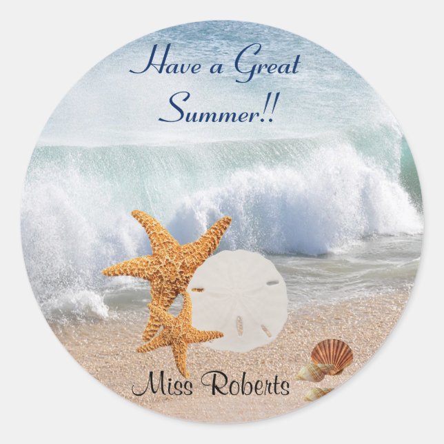 Have a Great Summer, Seashells, Starfish, Teachers Classic Round Sticker (Front)