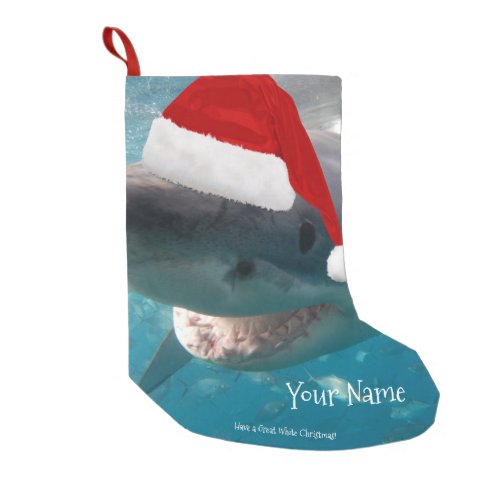 Have a Great White Christmas Shark Santa Hat Funny Small Christmas Stocking