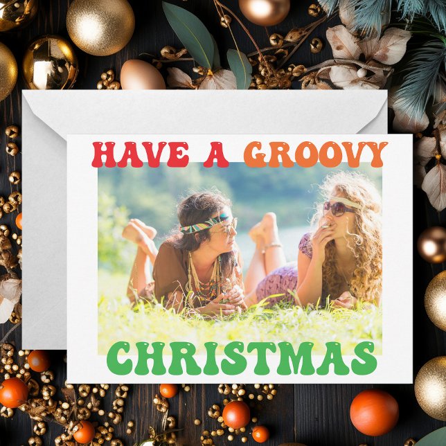 Have a Groovy Christmas Cute Hippie Photo Card (Creator Uploaded)
