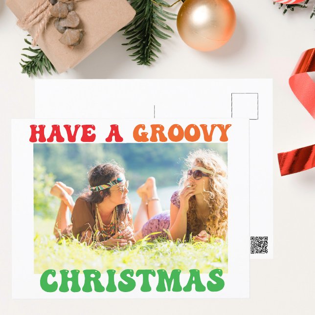 Have a Groovy Christmas Cute Hippie Photo Postcard (Creator Uploaded)
