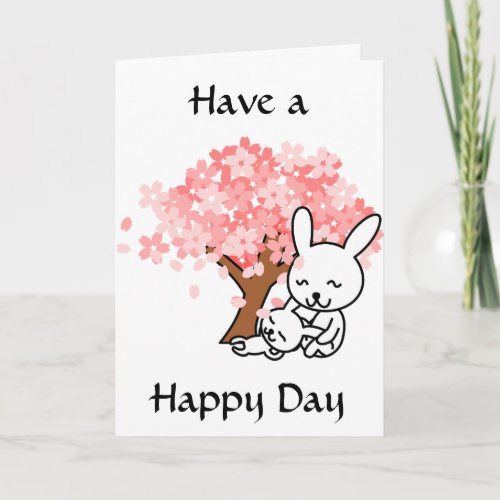 Have a Happy Day Cute Bunnies under Tree Card