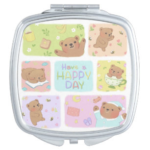 Have A Happy Day: Cute Teddy Bear Illustration Compact Mirror