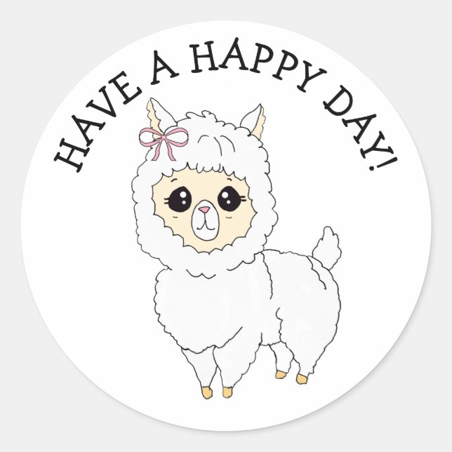 Have a Happy Day Little Llama Classic Round Sticker (Front)