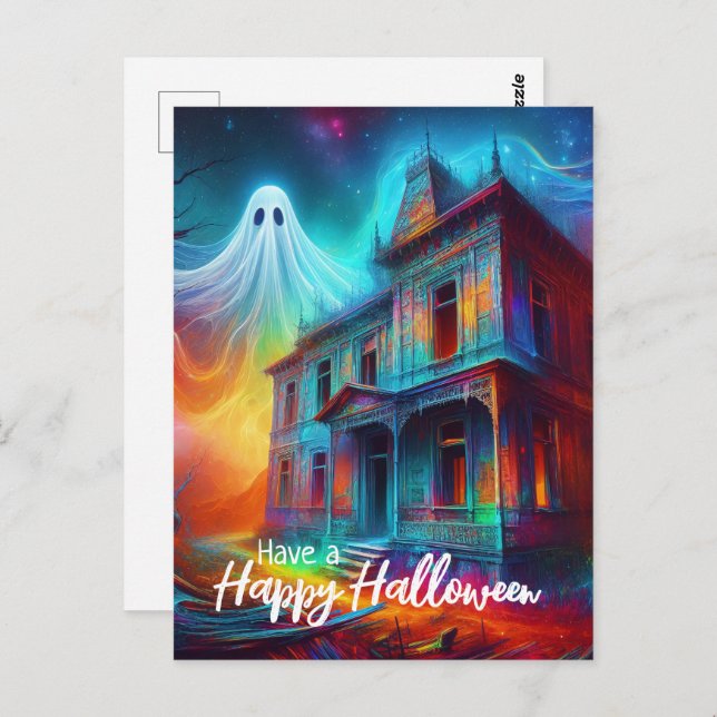 Have a Happy Halloween Haunted House and Ghost Postcard (Front/Back)