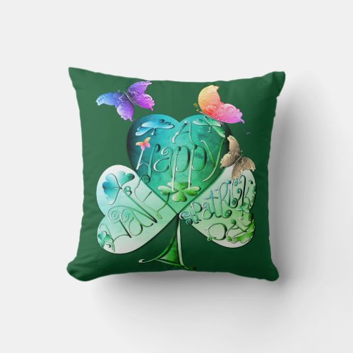 Have a Happy St Patricks Day Green Shamrock Throw Pillow