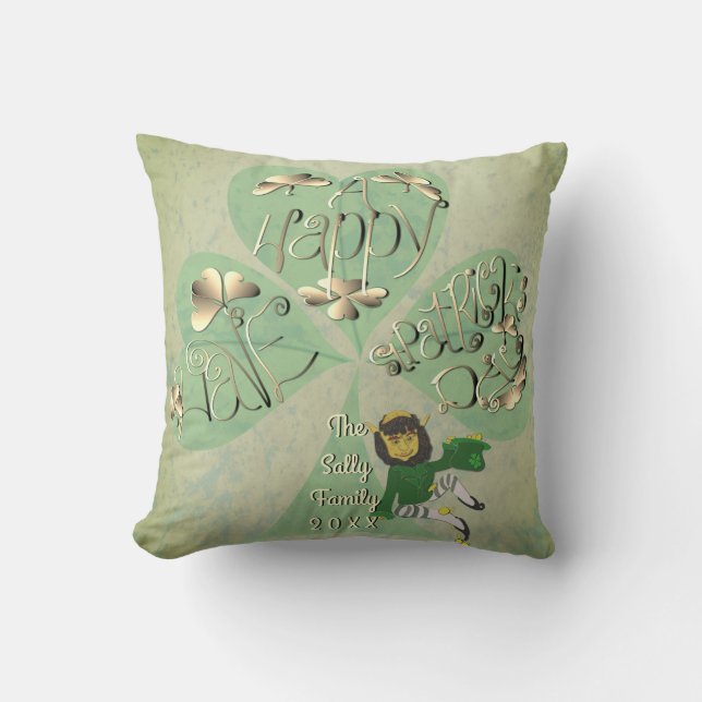 "Have a Happy St. Patrick's Day" Leprechaun Throw Pillow (Front)