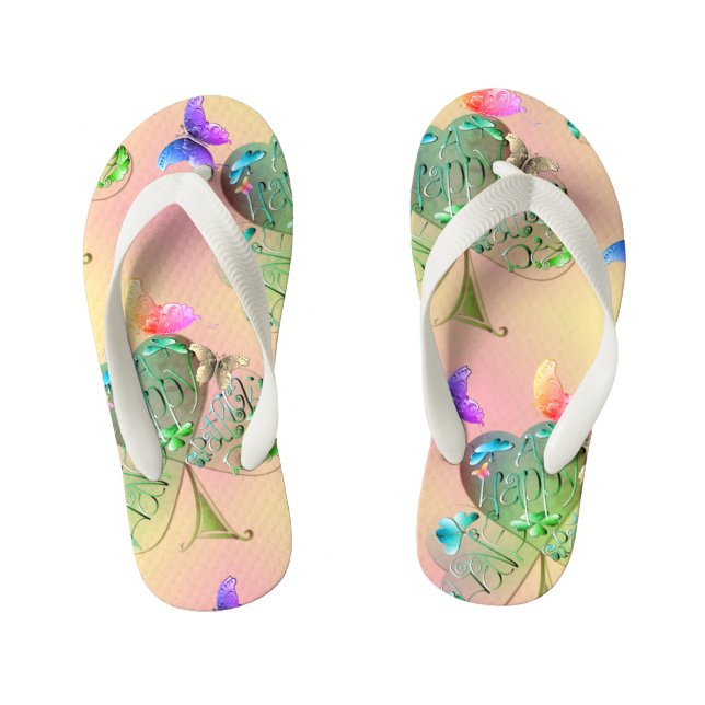 "Have a Happy St. Patrick's Day"Pink Kid's Flip Flops (Footbed)