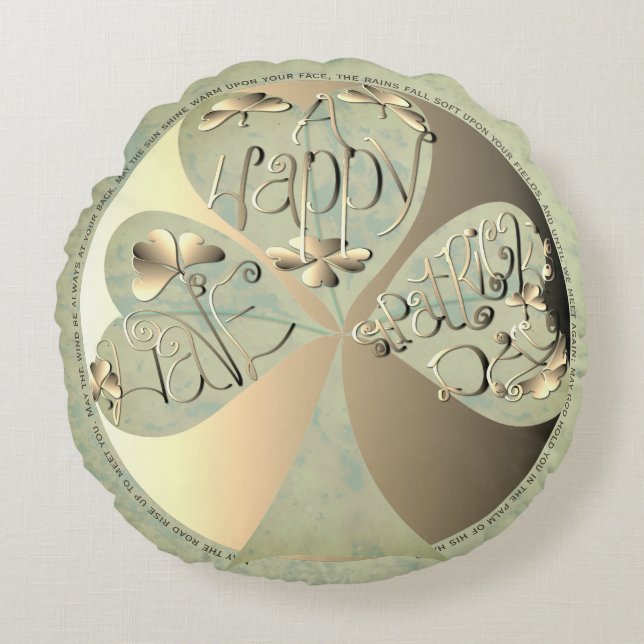 "Have a Happy St. Patrick's" Hand Written Round Pillow (Front)