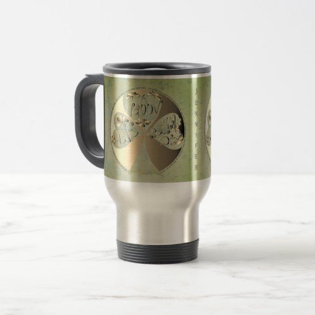 "Have a Happy St. Patrick's" Hand Written  Travel Mug (Front Left)