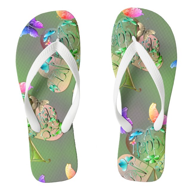 "Have a Happy St. Patrick's" Shamrocks  Flip Flops (Footbed)