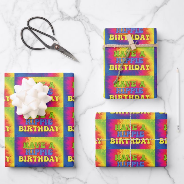 Have a Hippie Birthday Tie Dye Cute Colorful 70s Wrapping Paper Sheets (Front)
