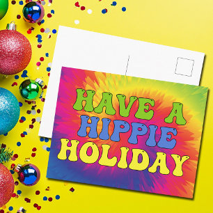 Have a Hippie Holiday Tie Dye Cute Colorful 70s Postcard