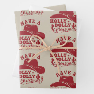 Have A Holly Dolly Funny Christmas Cowboy Hat Xmas Wrapping Paper Sheets