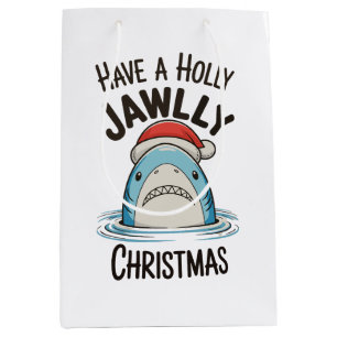 Have A Holly Jawlly Christmas Shark Santa Hat Medium Gift Bag