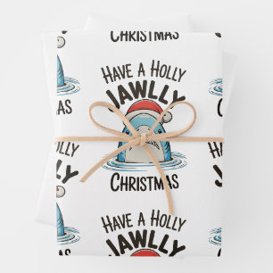 Have A Holly Jawlly Christmas Shark Santa Hat Wrapping Paper Sheets