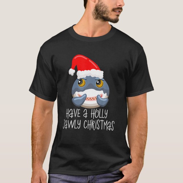 Have A Holly Jawly Christmas Shark Santa Hat Boys T-Shirt (Front)