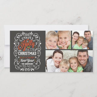 Have A Holly Jolly Christmas Chalkboard 3-Photo Holiday Card