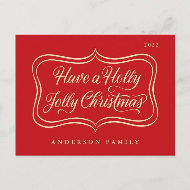 Have a Holly Jolly Christmas Classic Gold Frame Holiday Postcard (Front)