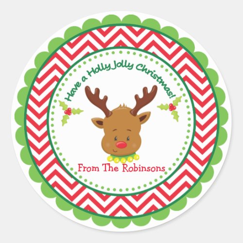 Have a Holly Jolly Christmas Cute Reindeer Classic Round Sticker
