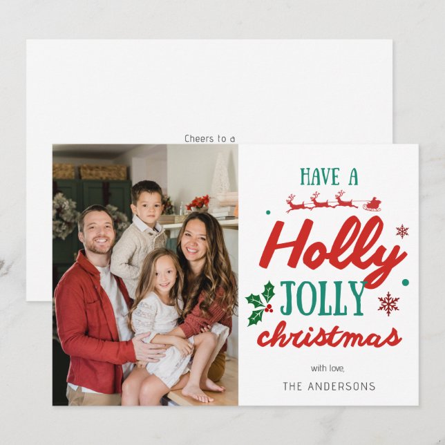 Have a Holly Jolly Christmas Family Photo Holiday Card (Front/Back)