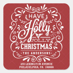 Have A Holly Jolly Christmas Red Return Address Square Sticker