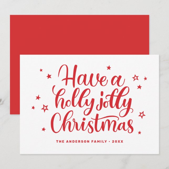 Have a holly jolly Christmas. Red winter script Holiday Card (Front/Back)