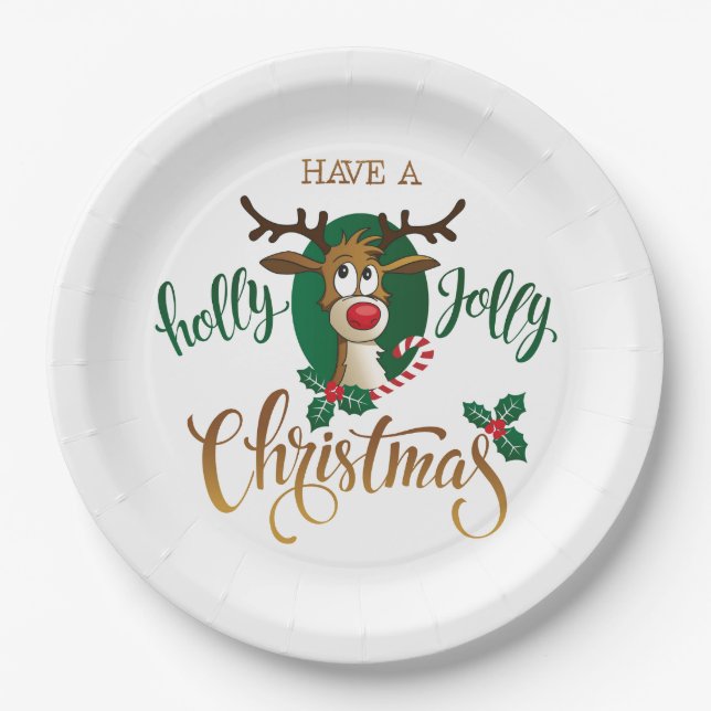 Have A Holly Jolly Christmas Reindeer | Holidays Paper Plates (Front)