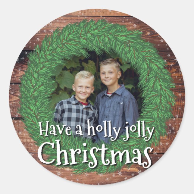 Have a Holly Jolly Christmas Wreath Classic Round Sticker (Front)