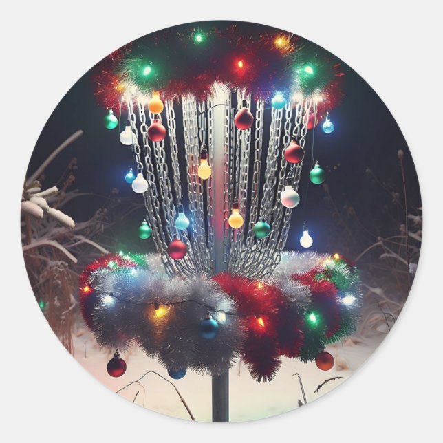 Have a Holly Jolly Disc-mas! Christmas Humor Classic Round Sticker (Front)