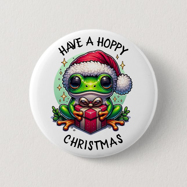 Have a Hoppy Christmas | Frog Pun Button (Front)