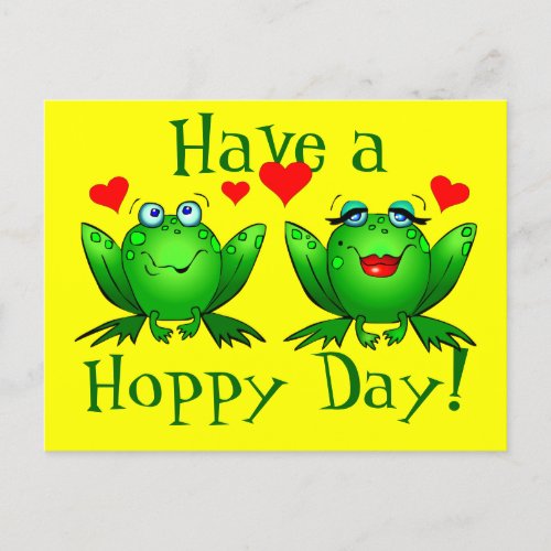 Have a Hoppy Day Cute Cartoon Frogs Postcard