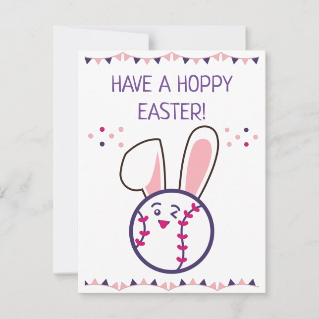 Have a Hoppy Easter Baseball Cute Bunny Ball Fun Holiday Card (Front)