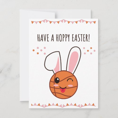 Have a Hoppy Easter Basketball Cute Kawaii Rabbit Holiday Card
