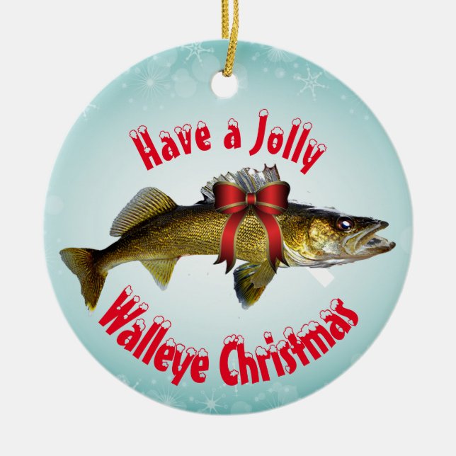 "Have a Jolly Walleye Christmas" Ceramic Ornament (Front)