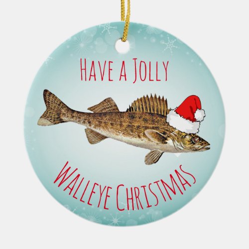 Have a Jolly Walleye Christmas With Santa Hat Ceramic Ornament