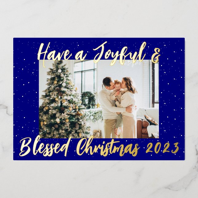 Have a Joyful & Blessed Christmas|One Photo Foil Holiday Card (Front)