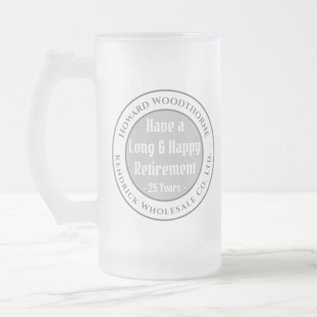 Have a Long and Happy Retirement Frosted Glass Bee Beer Mug (Left)