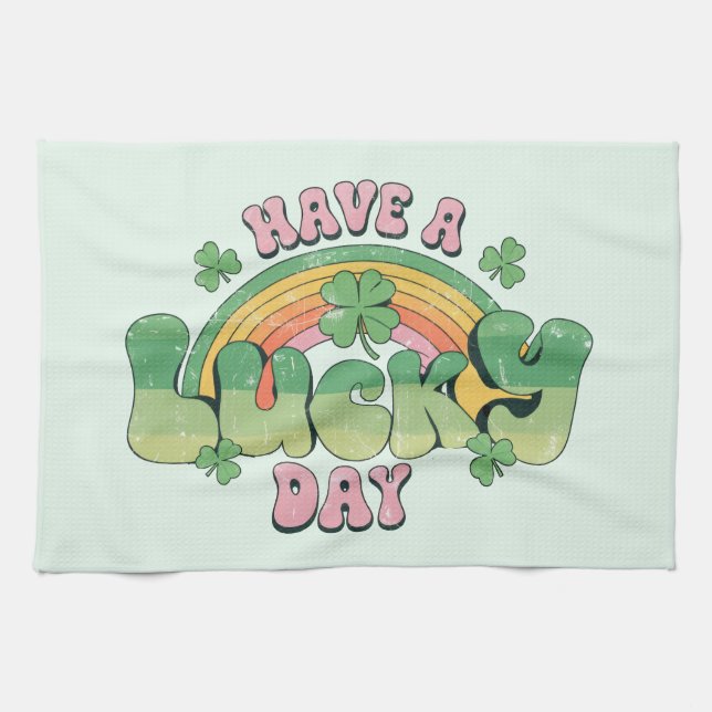 Have a Lucky Day Retro Typography Kitchen Towel (Horizontal)
